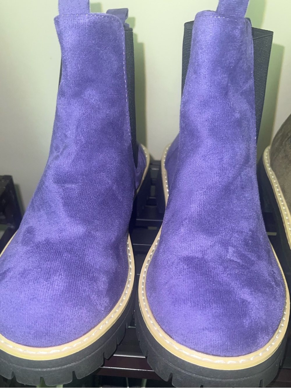 Purple, Olive Green or Black Women's Chelsea Boots - Stylish Suede like Lug Sole